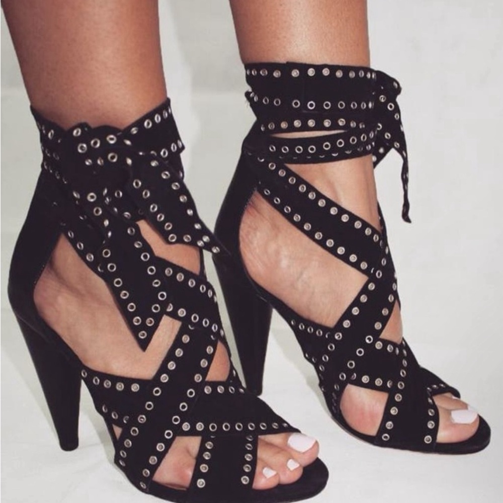 Isabel Marant Ayden Black Suede Rivet Wraped Heels - Size 40